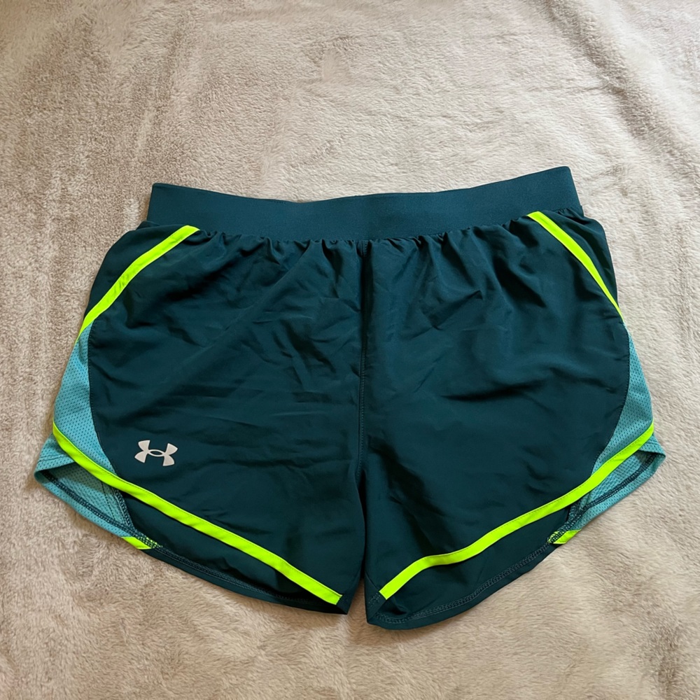 UNDER ARMOUR: “Fly-By” shorts Women’s S | teal, neon, drawstring, running
